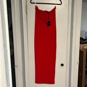 Red strapless dress